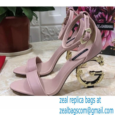 Dolce & Gabbana Heel 10.5cm Leather Sandals Light Pink with Baroque D & G Heel 2021
